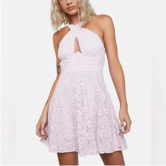 For Love & Lemons Carmela Lace Mini Dress Pink - Picture 3 of 10